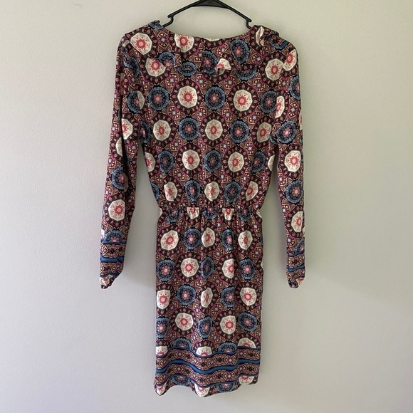 Fraiche by J Colorful Long Sleeve Pattern Ruffle Fit & Flare Dress Women’s Small - Picture 3 of 11